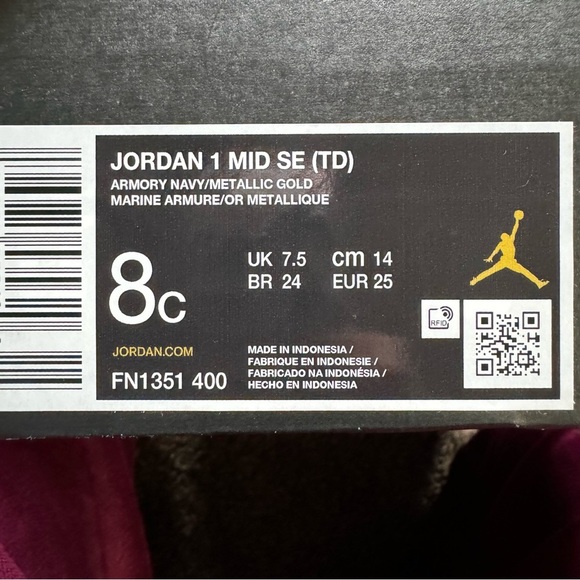 Jordan 1 Mid SE "Armory Navy/Metallic Gold/Pale Ivory" Toddler Boys' Shoe size 8 - Picture 8 of 8